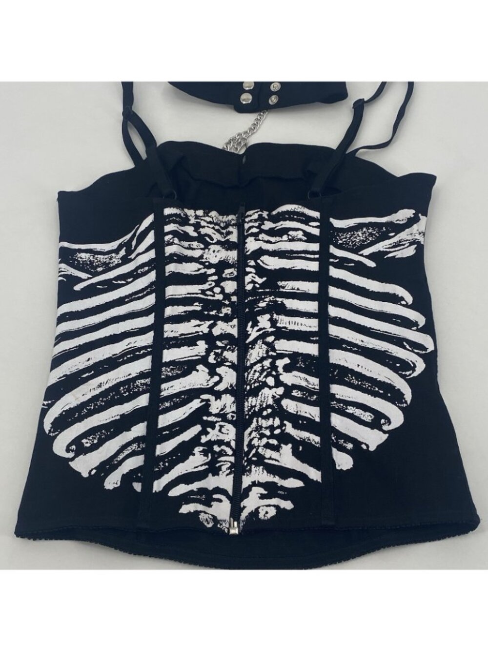 lip service Size M Black Corset Skeleton Grunge With Choker Necklace Y2K Goth - Picture 15 of 15